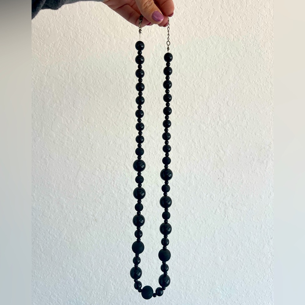 Long Glitter & Black Bead Necklace